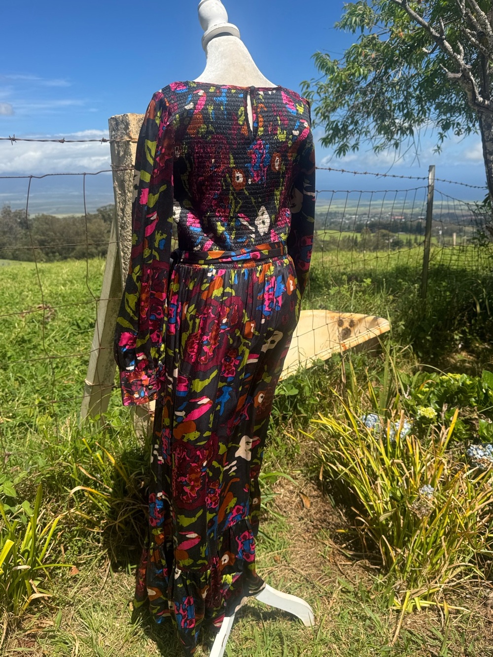 Cleobella Juliette Satin Garden Floral balloon Sleeve Romantic Midi Dress L - Picture 7 of 11